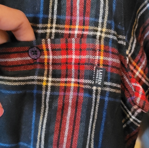 Ralph Lauren Black Red Wool Plaid Button Long Sleeve Shirt With Suede Elbow Pads - Picture 3 of 7